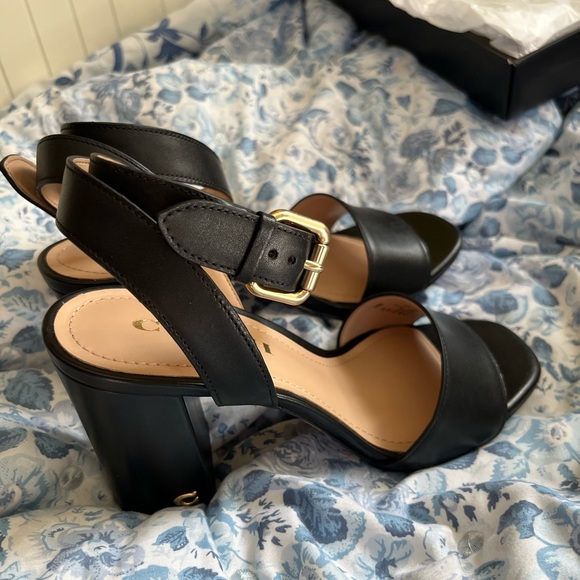Coach Shoes - Coach Black Leather Shelby Sandal Heel